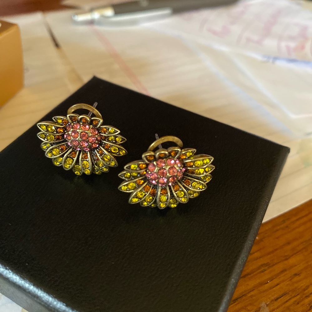 Heidi Daus Vibrant Pink and Yellow Crystal Earrings